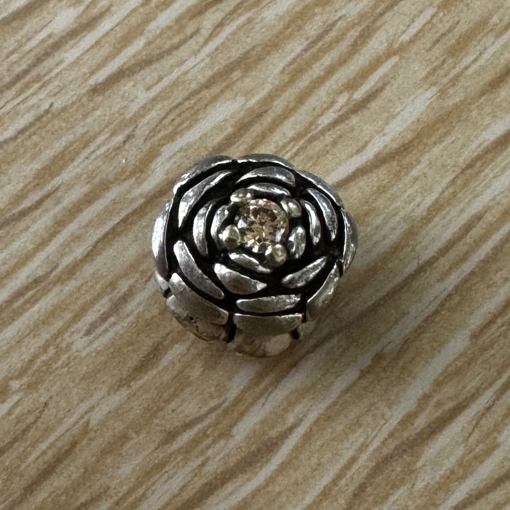 Pandora Silver Floral Charm with Champagne Stone